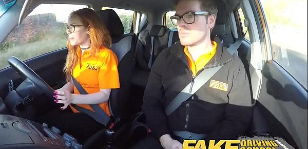  Fake Driving School Nerdy ginger teen fucked to creampie orgasm